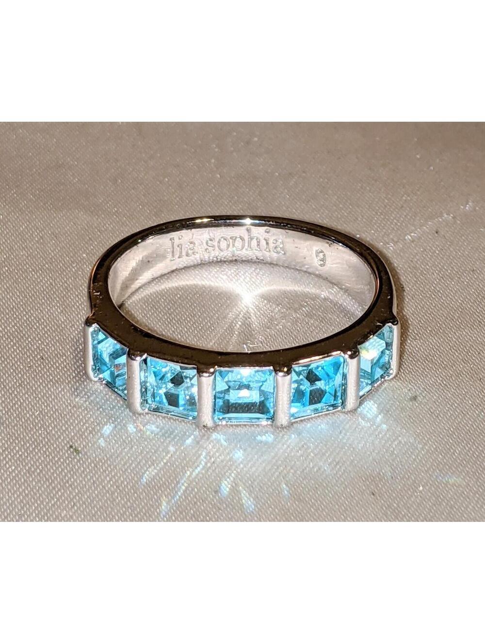 Lia Sophia "Cold Front" Women's Silver Tone Band Ring With Blue Crystals Size 9